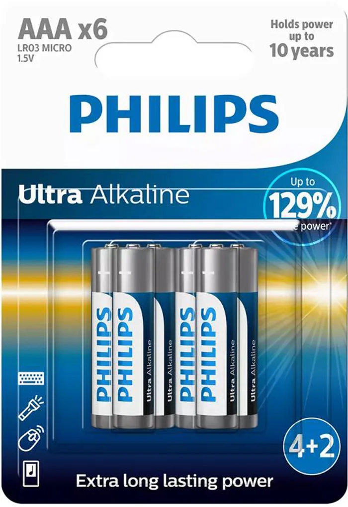 Μπαταρίες AAA PHILIPS 1,5V LR03 6x ALKALINE | axd.gr