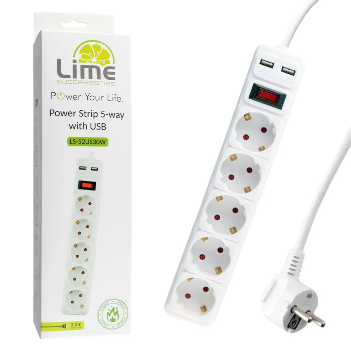 Πολύπριζο 5Θ Σουκο+2x USB 3.5A με ΔΙΑΚΟΠΤΗ-ΥΠΕΡΤΑΣΗΣ 3m ΑΣΠΡΟ | axd.gr