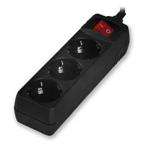 Πολύπριζο 3Θ Schuko πλάγιο με διακόπτη SONORA/SAS ΜΑΥΡΟ