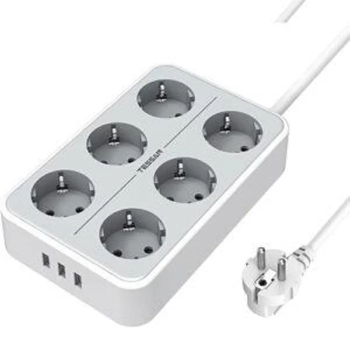 TESSAN Πολύπριζο 6Θ Προστασίας Schuko + 3xUSB χωρίς διακόπτη 2m | axd.gr