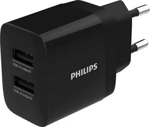 Τροφοδοτικό 17W PHILIPS 5V/2.4A DLP2620-12 2xUSB μαύρος Φορτιστής